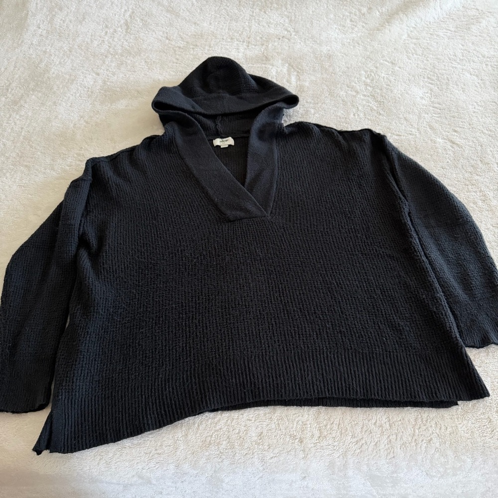 Aerie Black Hooded Waffle Knit Tunic Sweater size Medium